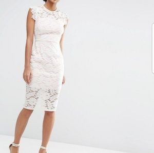 Asos cream lace pencil dress with contrast lining